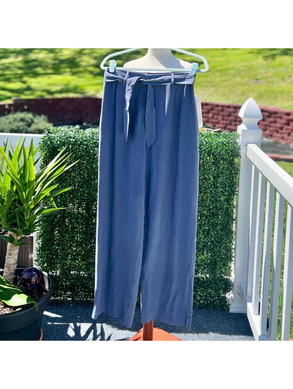 NWT J. Jill Women’s Size 6 Autumn Sky Blue 100% Silk Wide Leg Pants Tie Waist